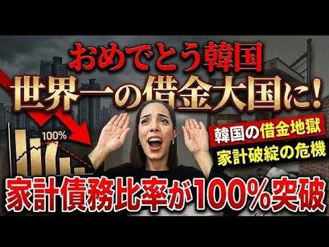 画像 【地獄の韓国】おめでとう韓国🙌家計債務比率が100%突破で世界一の借金大国に‼︎