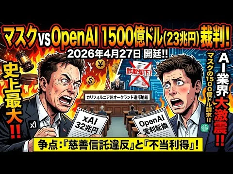 画像 【4/27開廷】マスク vs OpenAI 23兆円裁判！慈善信託違反でAI業界の根幹が揺れる歴史的1週間【2026年4月最新】