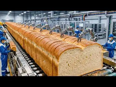 画像 パン工場内部：サンドイッチ用パンの大量生産方法